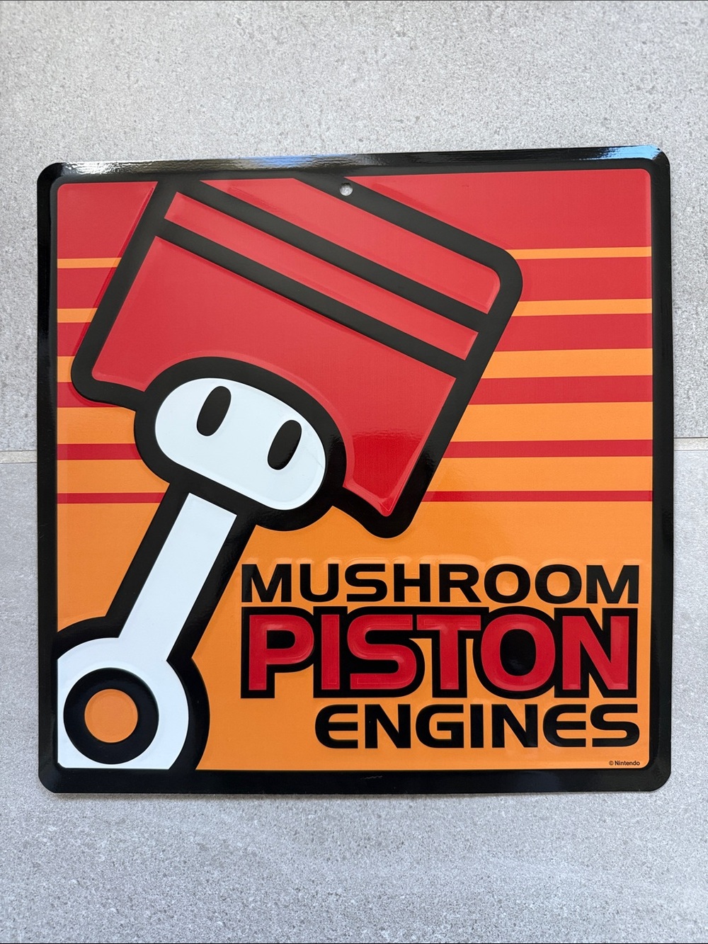 Nintendo Mushroom Piston Engines Metal Wall Sign - Red Orange Yellow